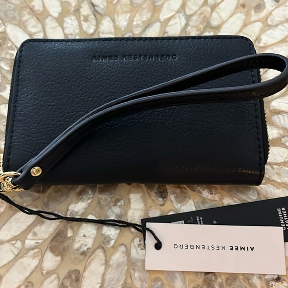 Black Leather Zip Around Wristlet by Aimee Kestenberg - New with Tags - Picture 7 of 8